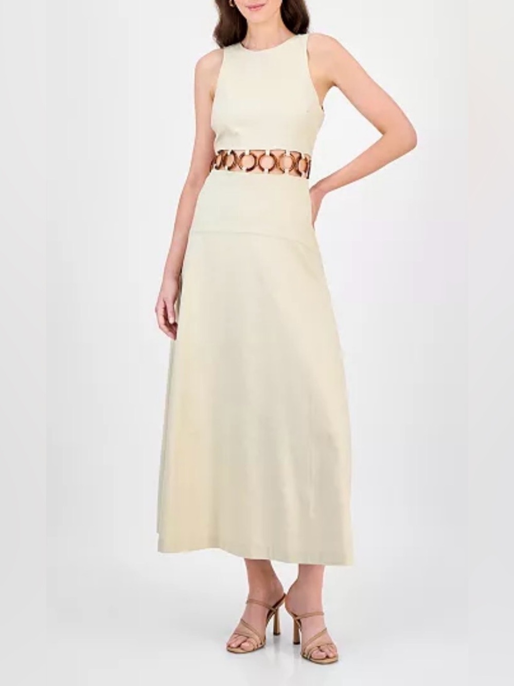 NWT RACHEL Rachel Roy Cream Maxi A-Line Skirt Daphne Ring-Trim Cutout Dress